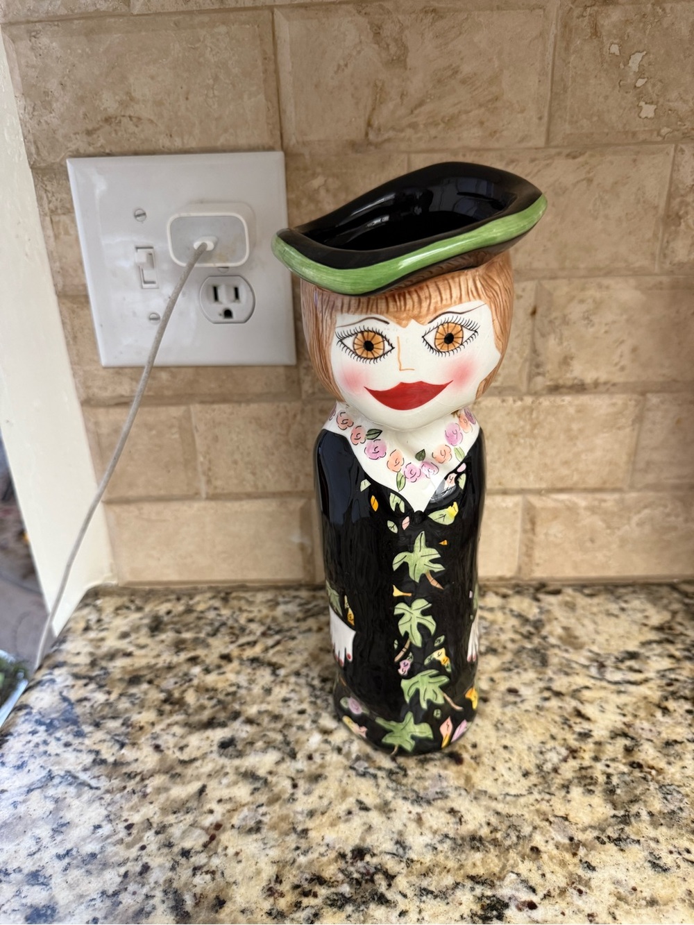 Bella Casa by Susan Patsy Signed Ceramic Piece in Black, Green, Rose, Cream